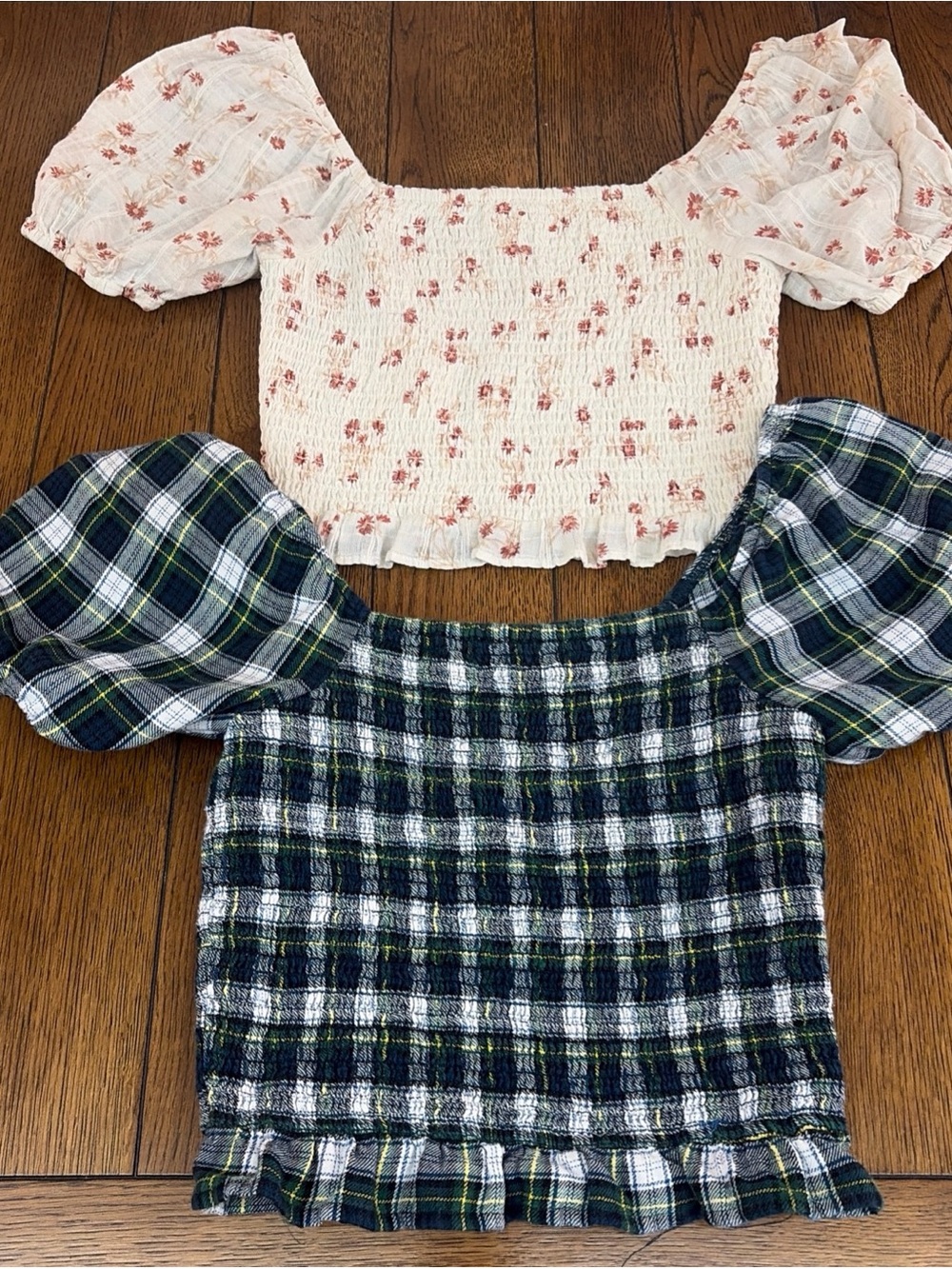 Lot Of 2 American Eagle Womens Top Size S Smocked Puff Sleeve Crop Blouse Boho